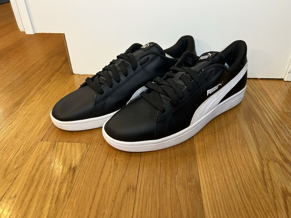 Puma Smash V2 Black White Leather Comfort Foam Athletic Sneaker Size 13